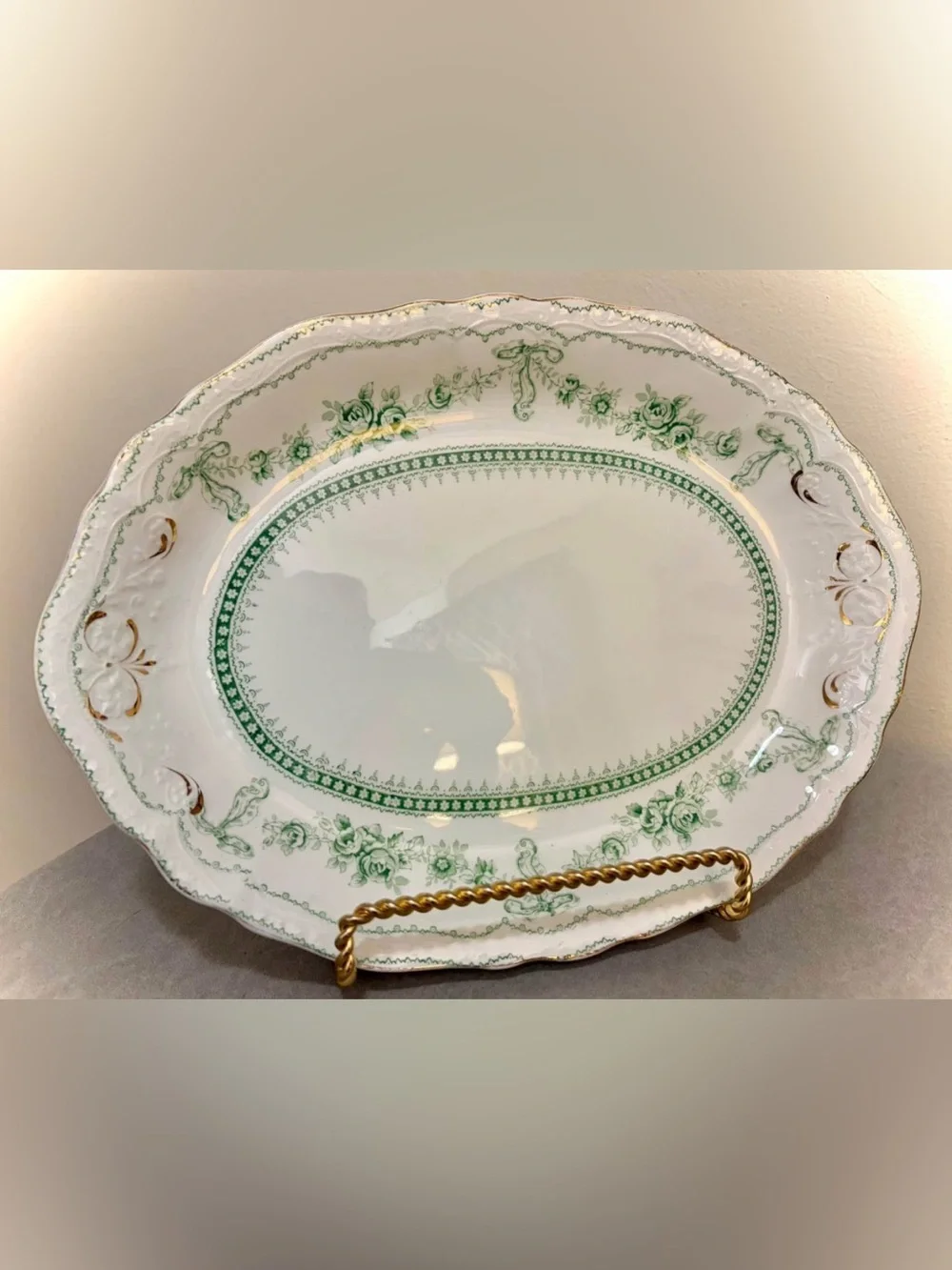 Antique Johnson Bros Glenwood Flow Green Staffordshire Platter 12.25” Pat 1902